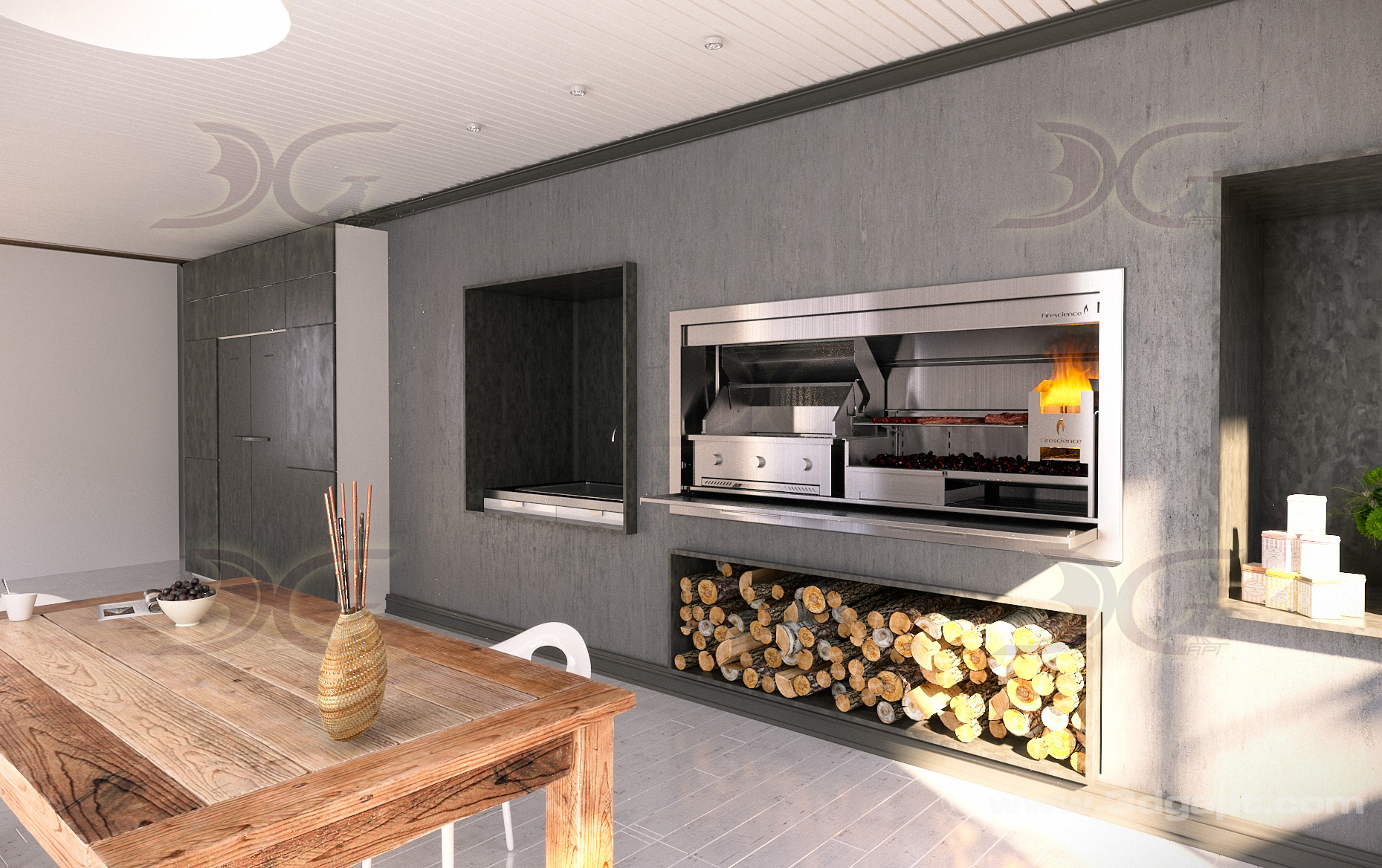 kitchen with fireplace 6