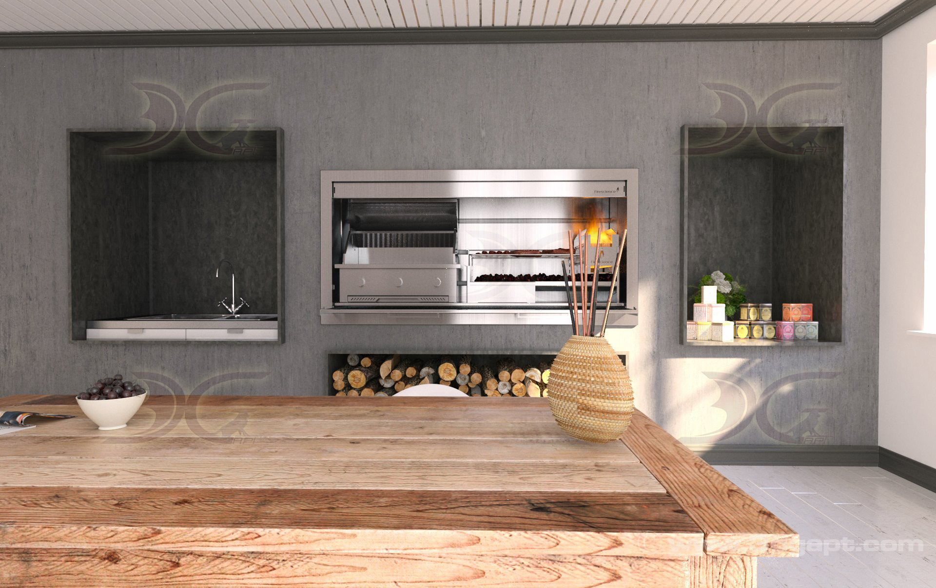 kitchen with fireplace 7