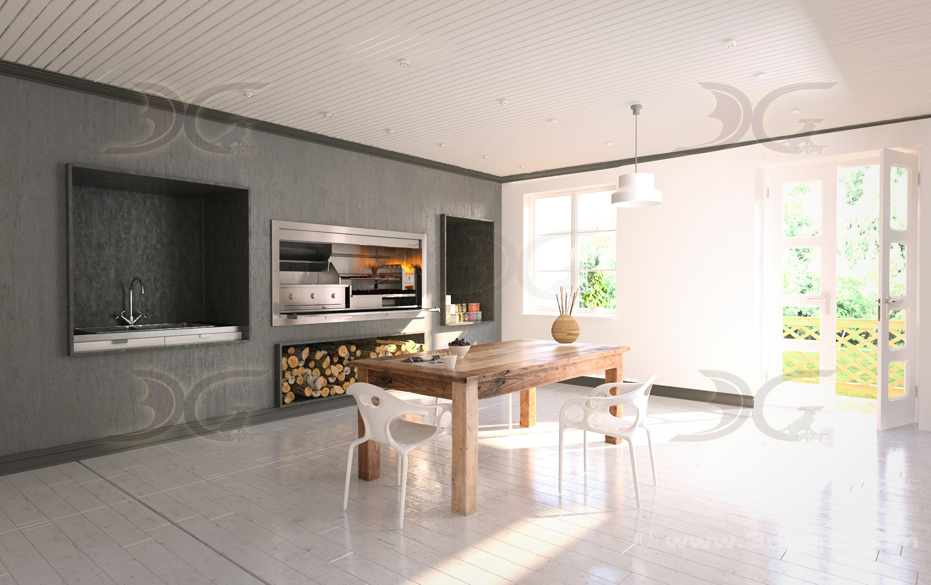 kitchen with fireplace 9